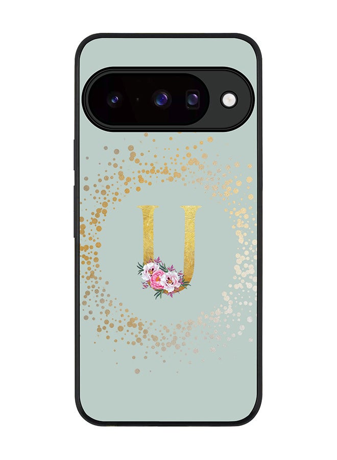 For Google Pixel 10 Case,Slim fit Camera Protection, Shockproof Thin Phone cover  - Custom Monogram Floral - U  (Light Grey )